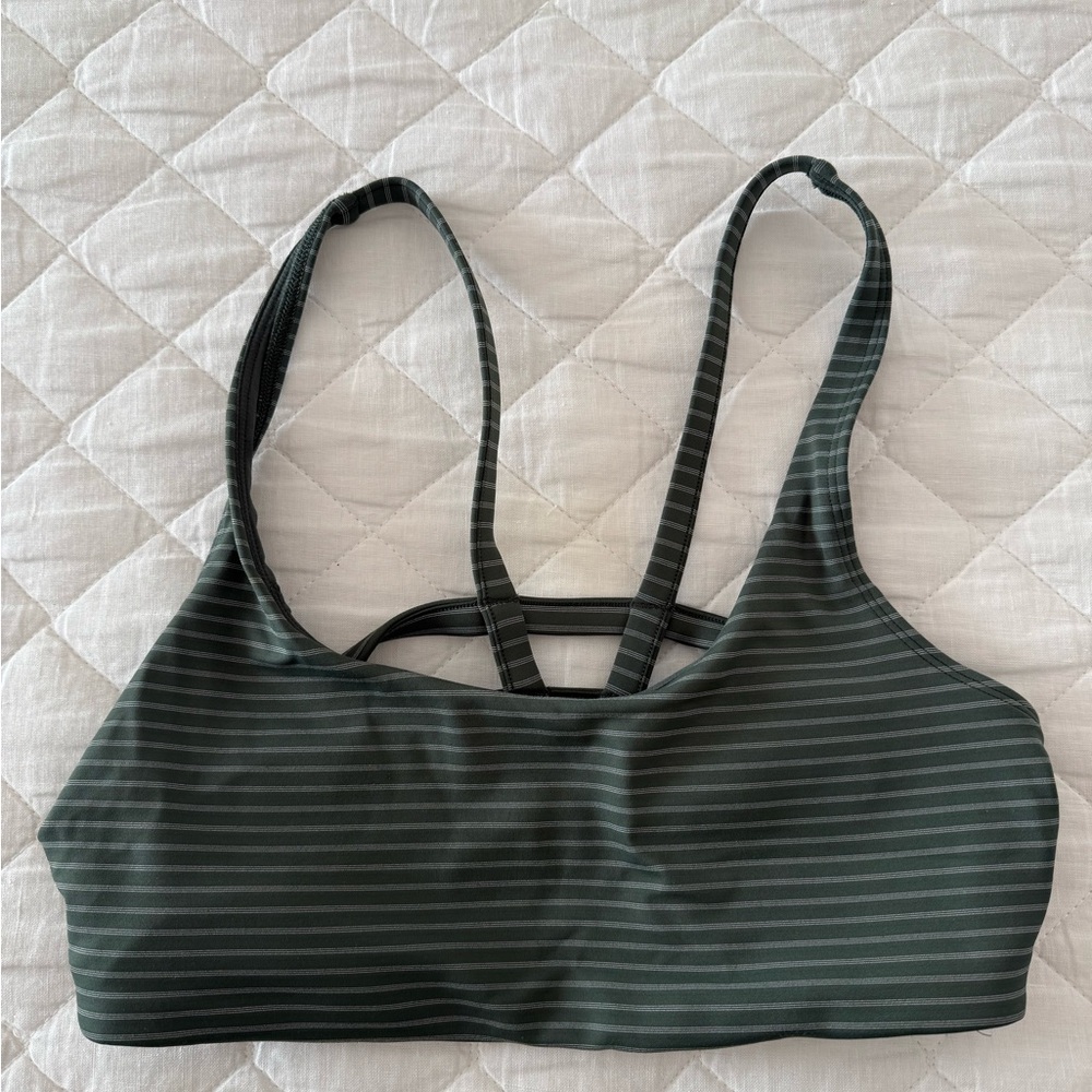 Vuori Dark Green Striped Sports Bra